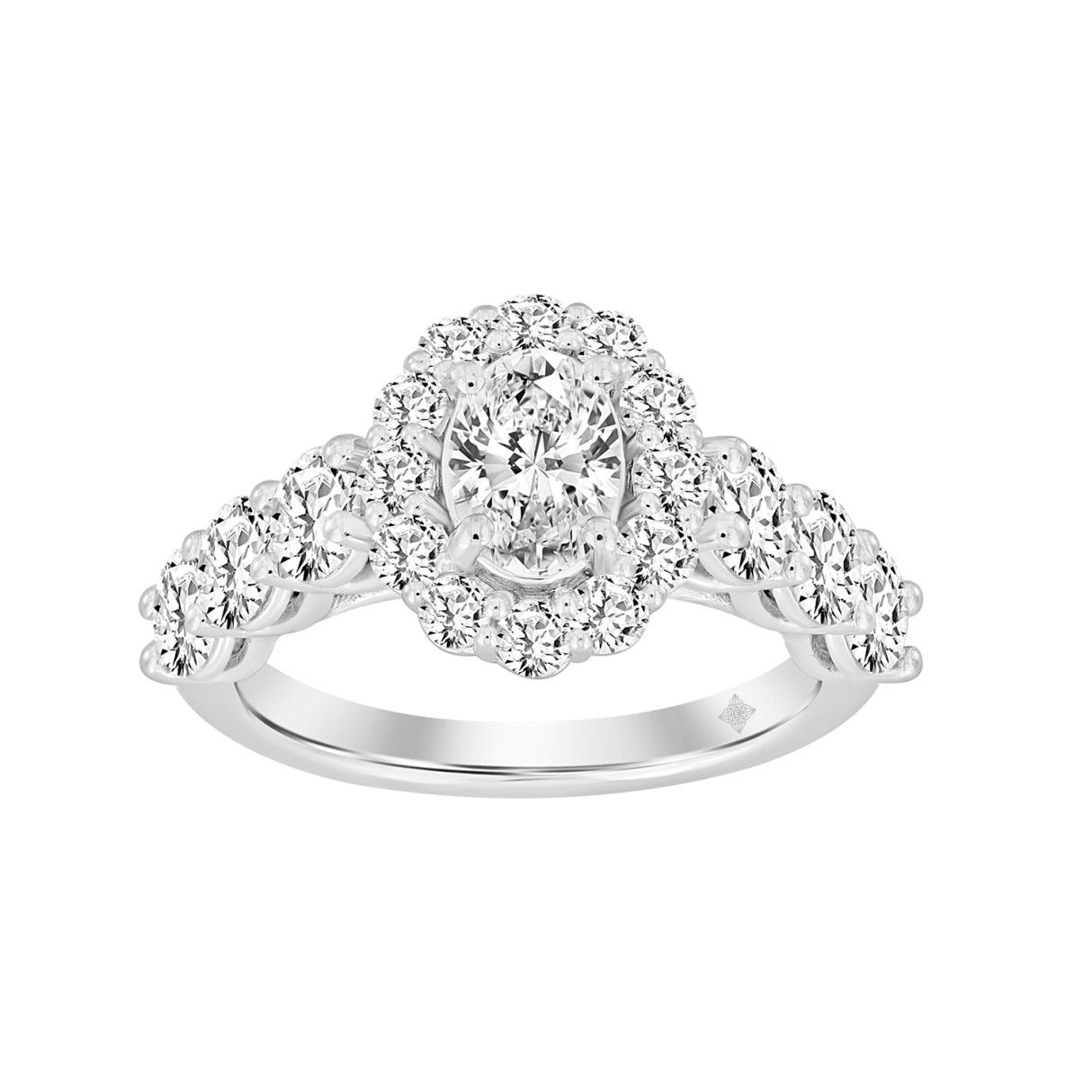 LADIES RING 3CT ROUND/OVAL DIAMOND 14K WHITE GOLD (CENTER STONE OVAL DIAMOND 1CT ) - Image 1