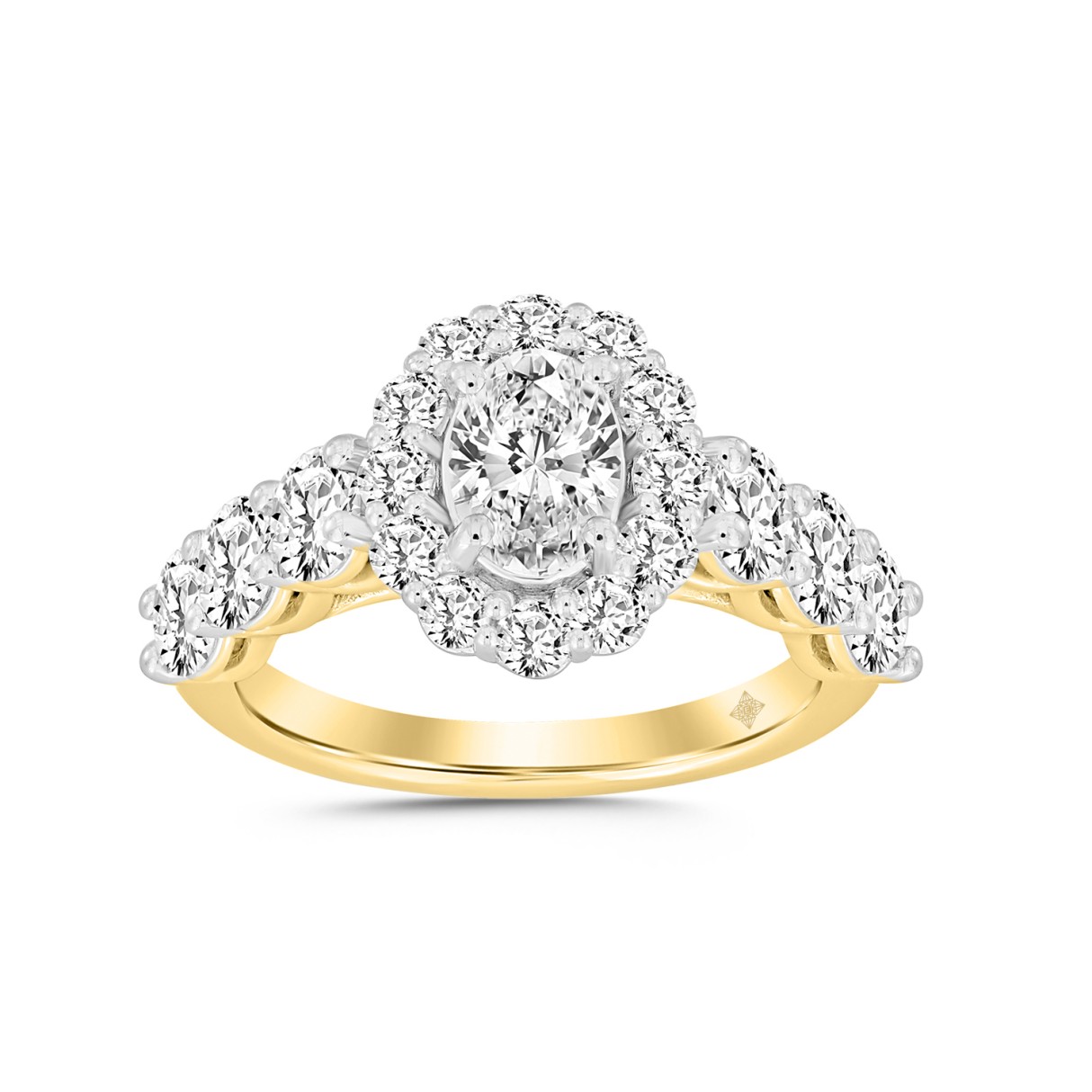 LADIES RING 3CT ROUND/OVAL DIAMOND 14K YELLOW GOLD (CENTER STONE OVAL DIAMOND 1CT ) - Image 1