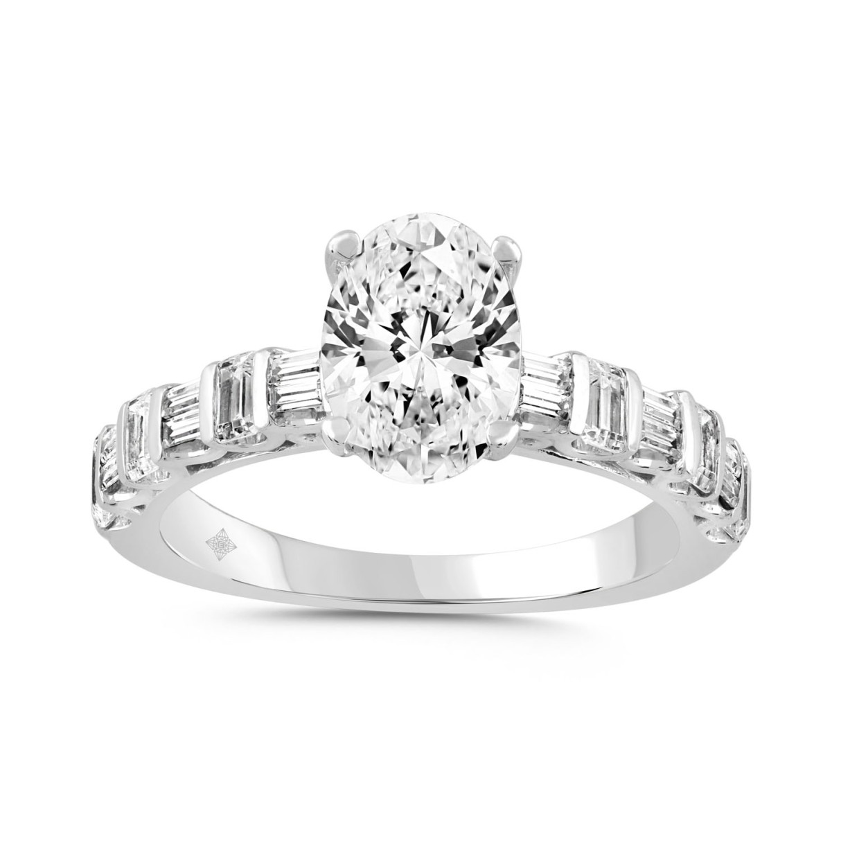 LADIES RING 3CT ROUND/OVAL/BAGUETTE/EMERALD DIAMOND 14K WHITE GOLD (CENTER STONE OVAL DIAMOND 2.00CT) - Image 1