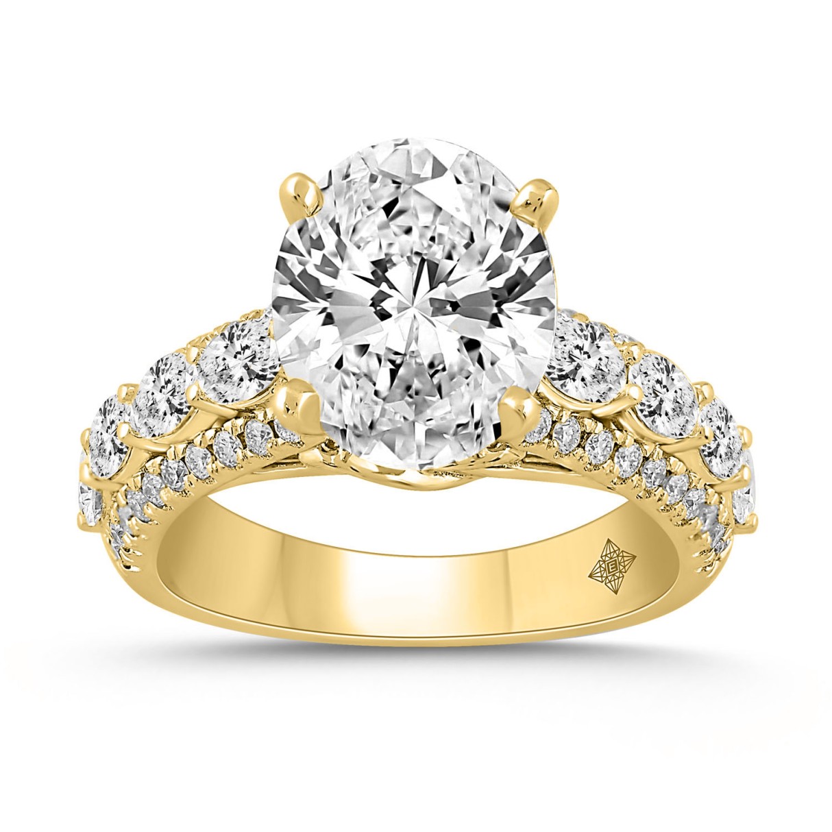 LADIES RING 4 1/4CT ROUND/OVAL DIAMOND 14K YELLOW GOLD (CENTER STONE OVAL DIAMOND 3CT ) - Image 1