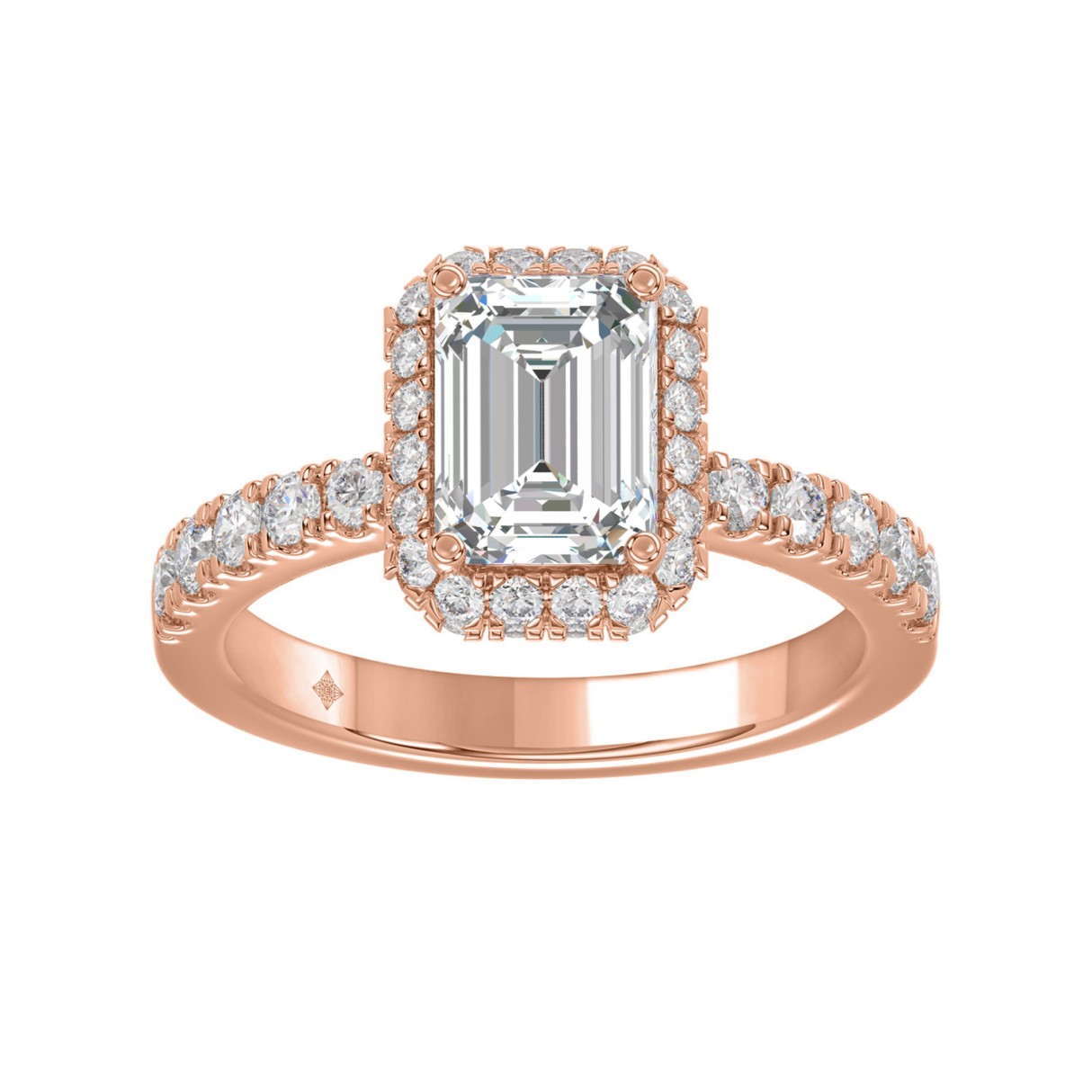 LADIES RING 4.00CT ROUND/EMERALD DIAMOND 14K ROSE GOLD (CENTER STONE EMERALD DIAMOND 3.00CT) - Image 1