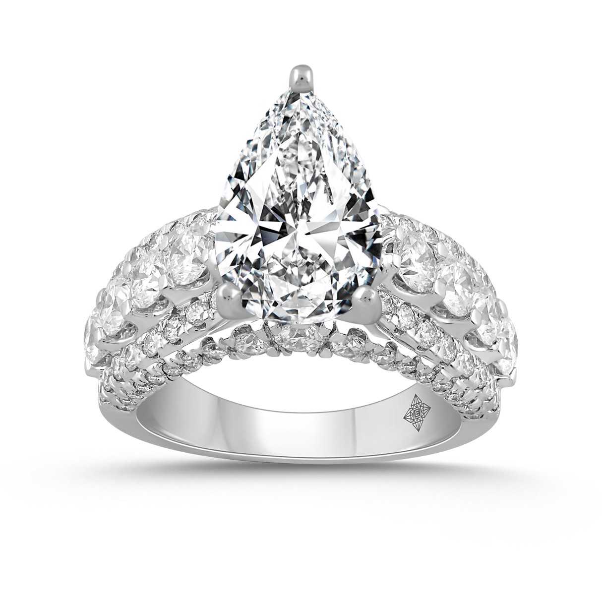 LADIES RING 5 1/4CT ROUND/ PEAR DIAMOND 14K WHITE GOLD (CENTER STONE PEAR DIAMOND 3CT ) - Image 1