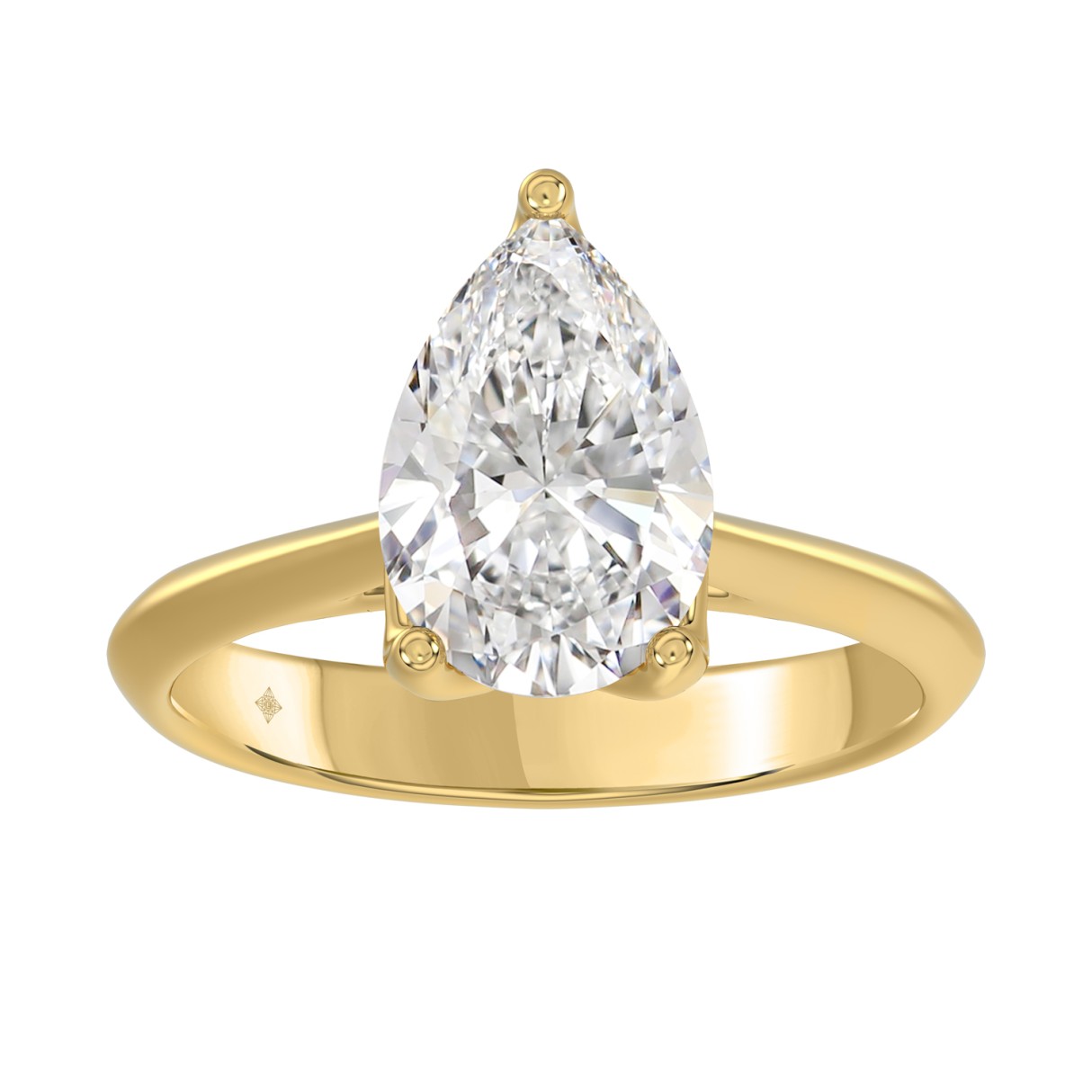 LADIES SOLITAIRE RING 3CT PEAR DIAMOND 14K YELLOW GOLD - Image 1