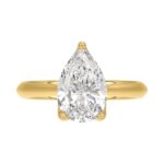 LADIES SOLITAIRE RING 3CT PEAR DIAMOND 14K YELLOW GOLD - Image 5