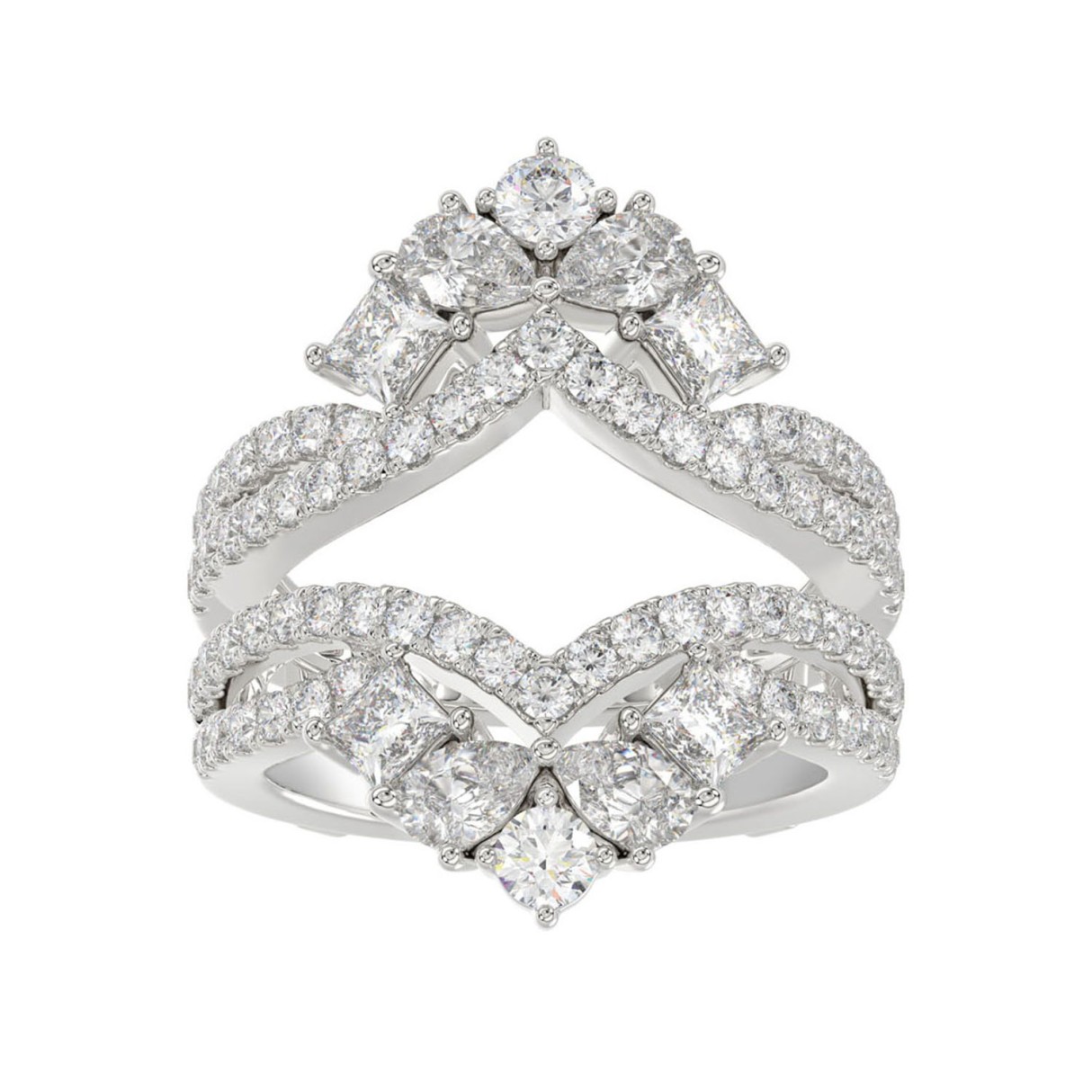 LADIES WRAP RING 2 1/2CT ROUND/PRINCESS/PEAR DIAMOND 14K WHITE GOLD - Image 1