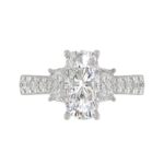 Luxury 14K White Gold 3 1/3Ct Round, Cushion & Cadillac Diamond Three-Stone Engagement Ring For Women With 2.00Ct Cushion Center Stone (Color F-G -Cla - Image 5