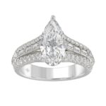 Luxury 14K White Gold Ladies Diamond Ring 2 3/4CT Round Pear & Baguette Diamonds with 2.00CT  Pear  Center stone (Color F-G -Clarity VS1/VS2)