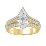 Luxury 14K Yellow Gold Ladies Diamond Ring 2 3/4CT Round Pear & Baguette Diamonds with 2.00CT  Pear  Center stone (Color F-G -Clarity VS1/VS2)