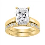 Luxury 18K Yellow Gold 3 1/3Ct Radiant & Round Diamond Bridal Set 3.00Ct Radiant Cut Engagement Ring With Matching Wedding Band (Color F-G -Clarit