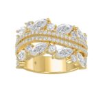 This is a diamond 14k cluster Ladies 2CT  Ring featuring Marquise-shaped and round-cut diamonds in a leaf or floral motif set in Yellow gold (Color F-