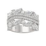 This is a diamond 14k cluster Ladies 2CT Ring featuring Marquise-shaped and round-cut diamonds in a leaf or floral motif set in white gold (Color F-G
