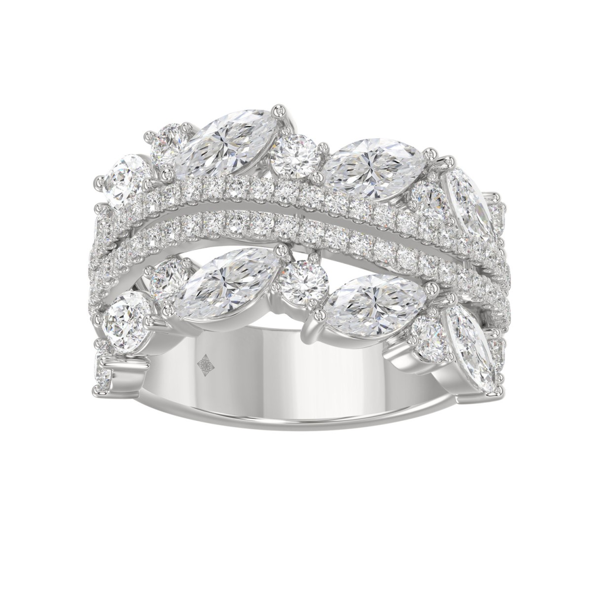 This is a diamond 14k cluster Ladies 2CT Ring featuring Marquise-shaped and round-cut diamonds in a leaf or floral motif set in white gold (Color F-G - Image 1