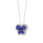 14K WHITE GOLD 1 1/5CT ROUND/PEAR DIAMOND LADIES PENDANT (CENTER STONE PEAR BLUE 1.00CT) - Image 3