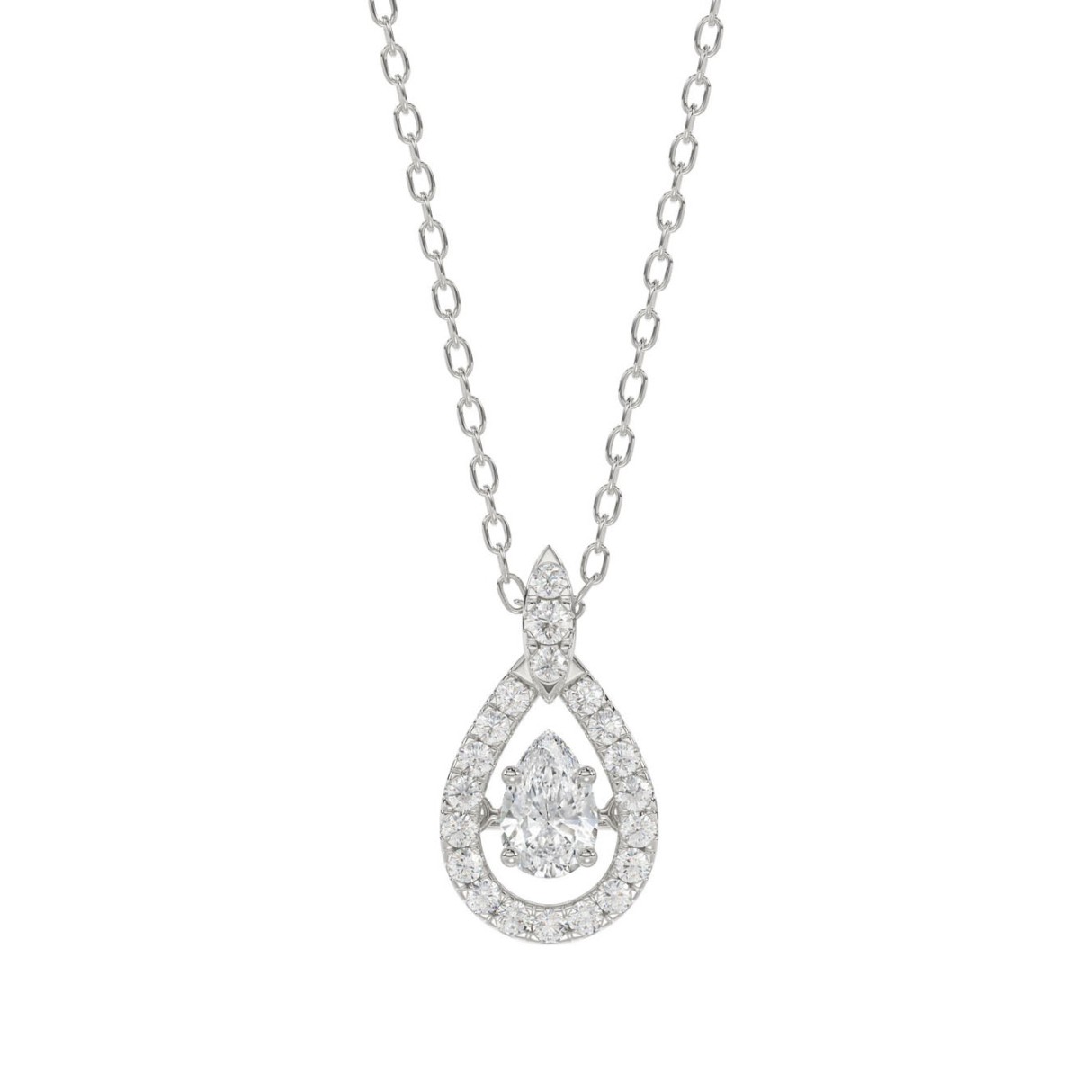 LADIES DANCING DIAMOND PENDANT WITH CHAIN 3/4CT ROUND DIAMOND 14K WHITE GOLD (CENTER STONE PEAR DIAMOND 1/2CT) - Image 1
