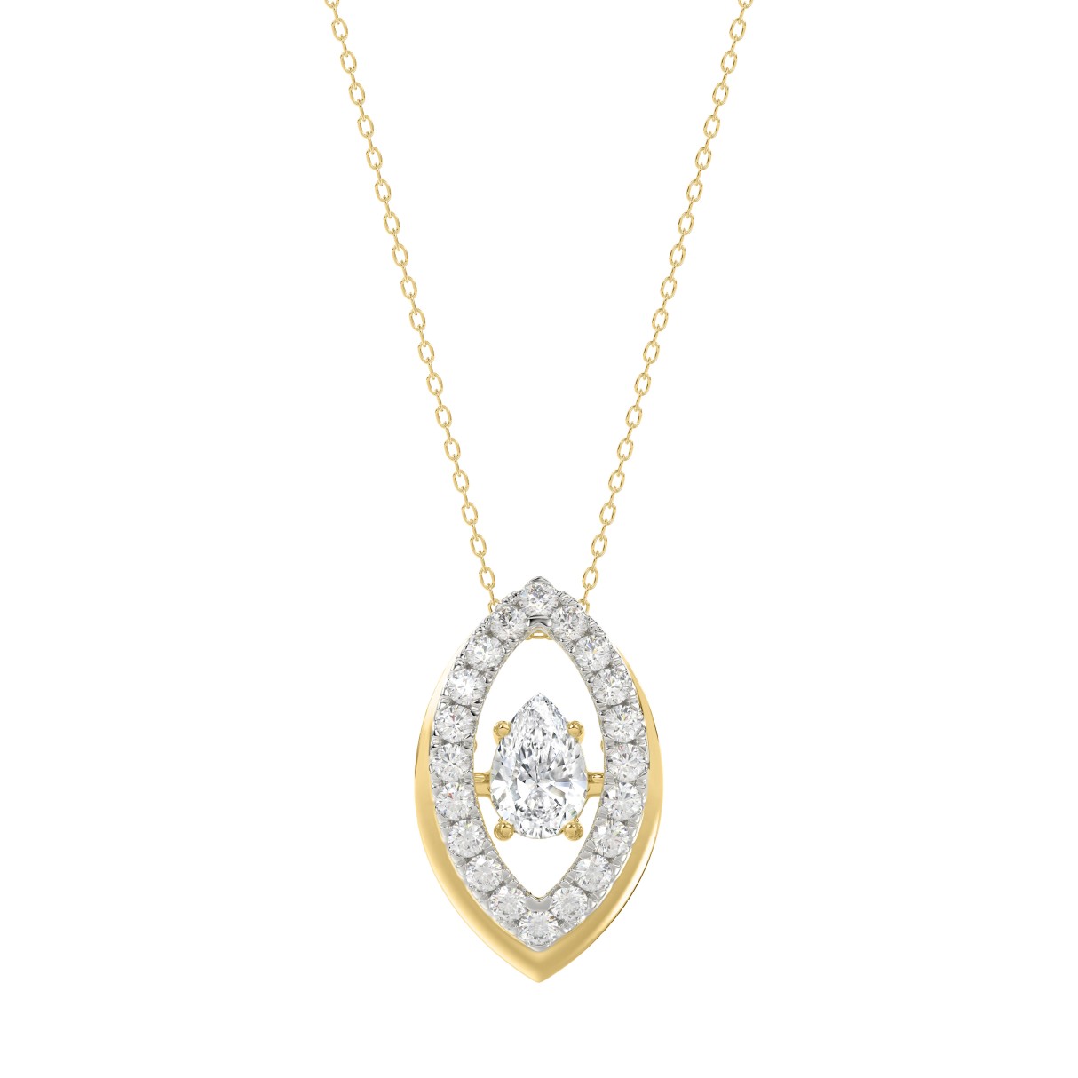 LADIES DANCING DIAMOND PENDANT WITH CHAIN 3/4CT ROUND/PEAR DIAMOND 14K YELLOW GOLD (CENTER STONE PEAR DIAMOND 1/2CT) - Image 1