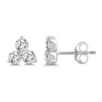 LADIES EARRINGS 1CT ROUND DIAMOND 14K WHITE GOLD - Image 2