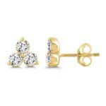 LADIES EARRINGS 1CT ROUND DIAMOND 14K YELLOW GOLD - Image 2
