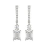 LADIES EARRINGS 2 1/2CT ROUND/EMERALD DIAMOND 14K WHITE GOLD