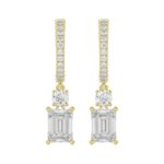 LADIES EARRINGS 2 1/2CT ROUND/EMERALD DIAMOND 14K YELLOW GOLD