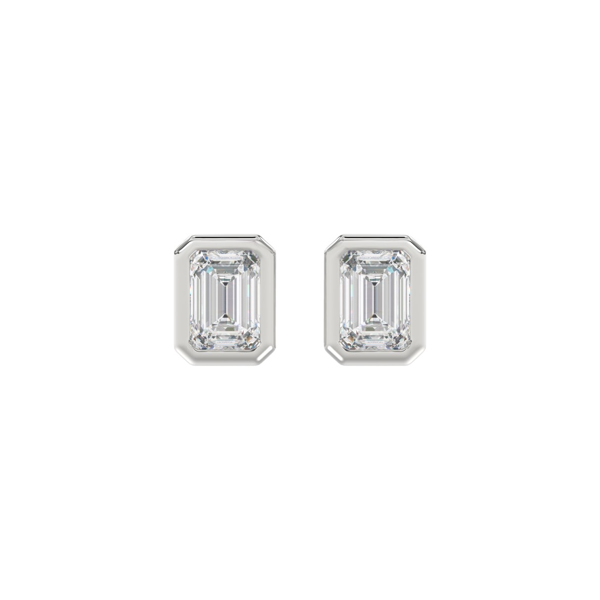 LADIES SOLITAIRE EARRINGS 2CT EMERALD DIAMOND 14K WHITE GOLD - Image 1