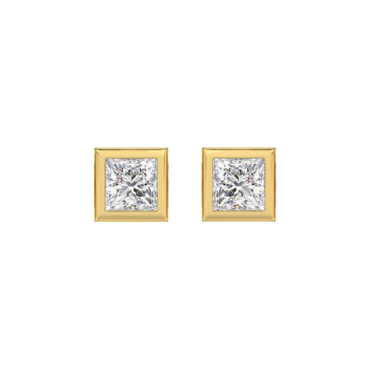 LADIES SOLITAIRE EARRINGS 2CT PRINCESS DIAMOND 14K YELLOW GOLD - Image 1
