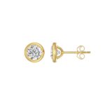 LADIES SOLITAIRE EARRINGS 2CT ROUND DIAMOND 14K YELLOW GOLD - Image 2