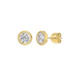 LADIES SOLITAIRE EARRINGS 2CT ROUND DIAMOND 14K YELLOW GOLD - Image 3
