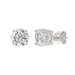 14K WHITE GOLD 4CT ROUND DIAMOND LADIES SOLITAIRE EARRINGS (CENTER STONE ROUND DIAMOND 2CT ) - Image 3