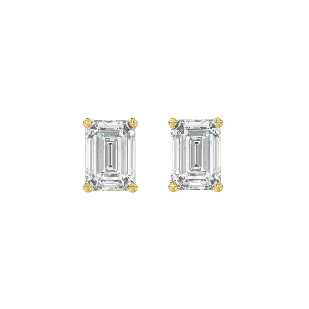 14K YELLOW GOLD 2CT EMERALD DIAMOND LADIES SOLITAIRE EARRINGS - Image 1
