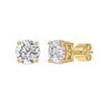 14K YELLOW GOLD 4CT ROUND DIAMOND LADIES SOLITAIRE EARRINGS (CENTER STONE ROUND DIAMOND 2CT ) - Image 3