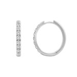 18K WHITE GOLD 1.00CT ROUND DIAMOND HOOP EARRINGS - Image 2