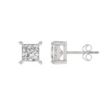 18K WHITE GOLD 2.00CT PRINCESS DIAMOND SOLITAIRE EARRINGS (TALON CLAWS LOCK) - Image 2