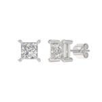 18K WHITE GOLD 2.00CT PRINCESS DIAMOND SOLITAIRE EARRINGS (TALON CLAWS LOCK) - Image 3