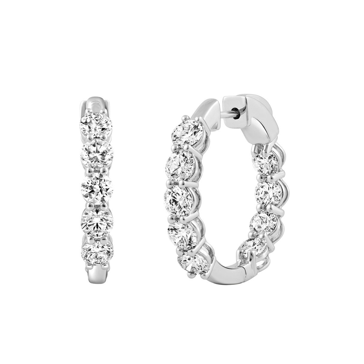 18K WHITE GOLD 4.00CT ROUND DIAMOND HOOP EARRINGS - Image 1