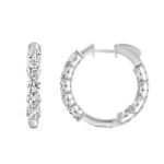 18K WHITE GOLD 4.00CT ROUND DIAMOND HOOP EARRINGS - Image 2