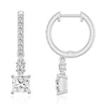LADIES EARRINGS 1 1/4CT PRINCESS/ROUND DIAMOND 14K WHITE GOLD (CENTER STONE PRINCESS DIAMOND 1CT) - Image 3