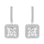 LADIES EARRINGS 3CT PRINCESS/ROUND DIAMOND 14K WHITE GOLD (CENTER STONE PRINCESS DIAMOND 2CT )