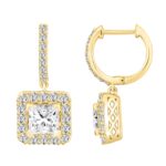 LADIES EARRINGS 3CT PRINCESS/ROUND DIAMOND 14K YELLOW GOLD (CENTER STONE PRINCESS DIAMOND 2CT ) - Image 2