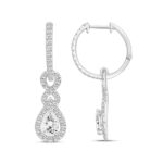 LADIES HOOPS EARRINGS 2.00CT ROUND/PEAR DIAMOND 14K WHITE GOLD - Image 2