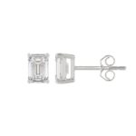 LADIES SOLITAIRE EARRINGS 1 1/2CT EMERALD DIAMOND 14K WHITE GOLD - Image 2