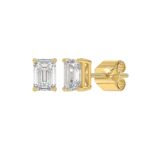 LADIES SOLITAIRE EARRINGS 1 1/2CT EMERALD DIAMOND 14K YELLOW GOLD - Image 3