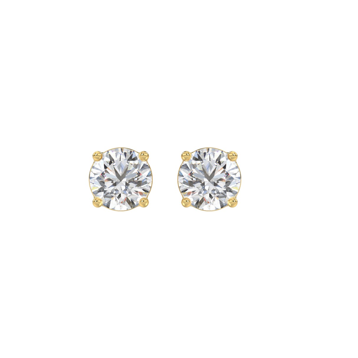 LADIES SOLITAIRE EARRINGS 1 1/2CT ROUND DIAMOND 14K YELLOW GOLD - Image 1