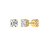 LADIES SOLITAIRE EARRINGS 1 1/2CT ROUND DIAMOND 14K YELLOW GOLD - Image 3