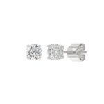 LADIES SOLITAIRE EARRINGS 1/2CT ROUND DIAMOND 14K WHITE GOLD - Image 3