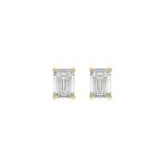 LADIES SOLITAIRE EARRINGS 1CT EMERALD DIAMOND 14K YELLOW GOLD