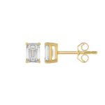 LADIES SOLITAIRE EARRINGS 1CT EMERALD DIAMOND 14K YELLOW GOLD - Image 2