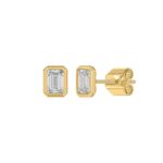 LADIES SOLITAIRE EARRINGS 1CT EMERALD DIAMOND 14K YELLOW GOLD - Image 3