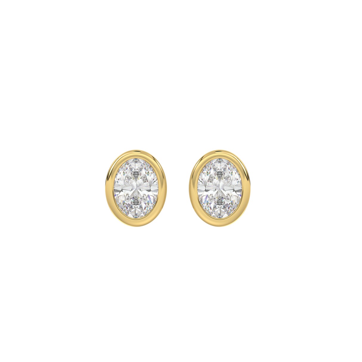 LADIES SOLITAIRE EARRINGS 1CT OVAL DIAMOND 14K YELLOW GOLD - Image 1