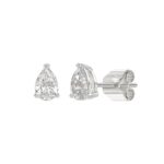 LADIES SOLITAIRE EARRINGS 1CT PEAR DIAMOND 14K WHITE GOLD - Image 3