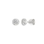 LADIES SOLITAIRE EARRINGS 1CT ROUND DIAMOND 14K WHITE GOLD - Image 3